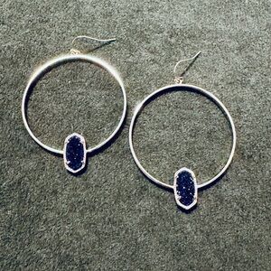 Kendra Scott Silver Hoop Earrings Drusy with Blue Stone